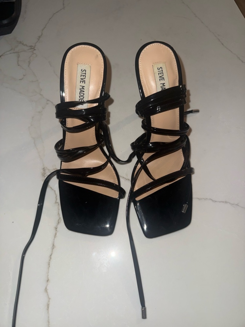 Steve Madden Black Patent Lace-Up Square-Toe Heels
